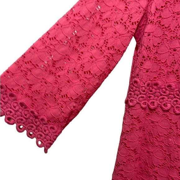 Alfani dress lace overlay pink salmon 3/4 sleeves ricrac trim Medium - Picture 3 of 5
